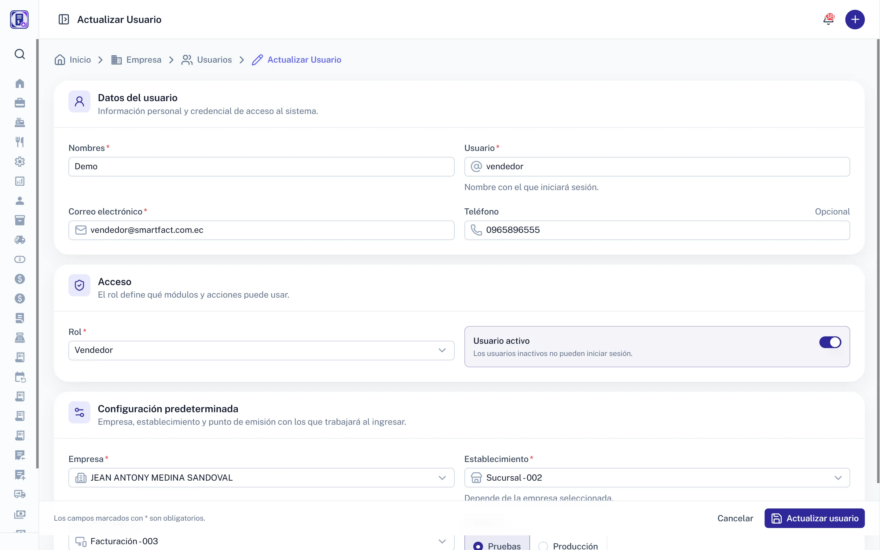Usuarios y control: Roles y permisos de SmartFact Pro